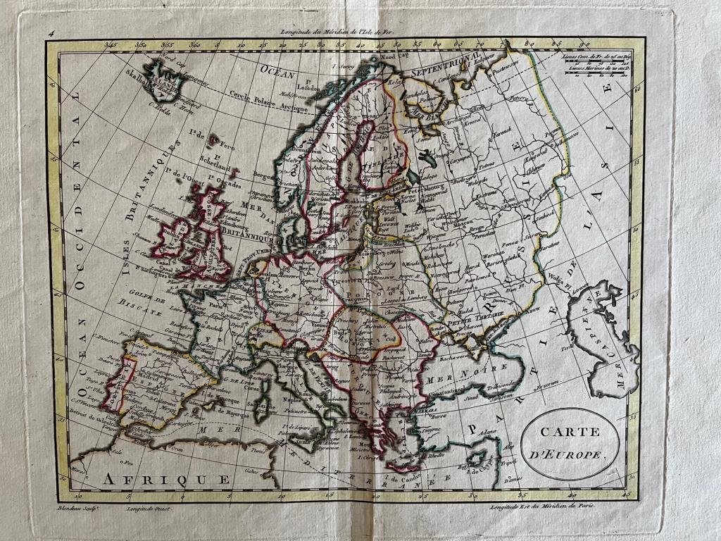 Mapa a color de Europa, 1817. Pierre y Alexandre Lapie /Blondeau