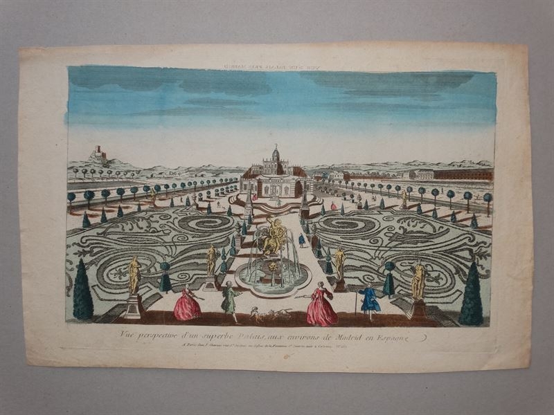 Vista de los jardines de un palacio barroco de Madrid (España), 1750
