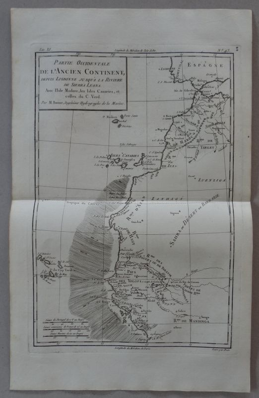 Mapa de África occidental,  islas de Cabo Verde, Madeira (Portugal) y Canarias (España), 1794. Bonne/Berry