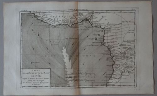 Mapa del golfo de Guinea (África occidental), 1794. Bonne/Berry