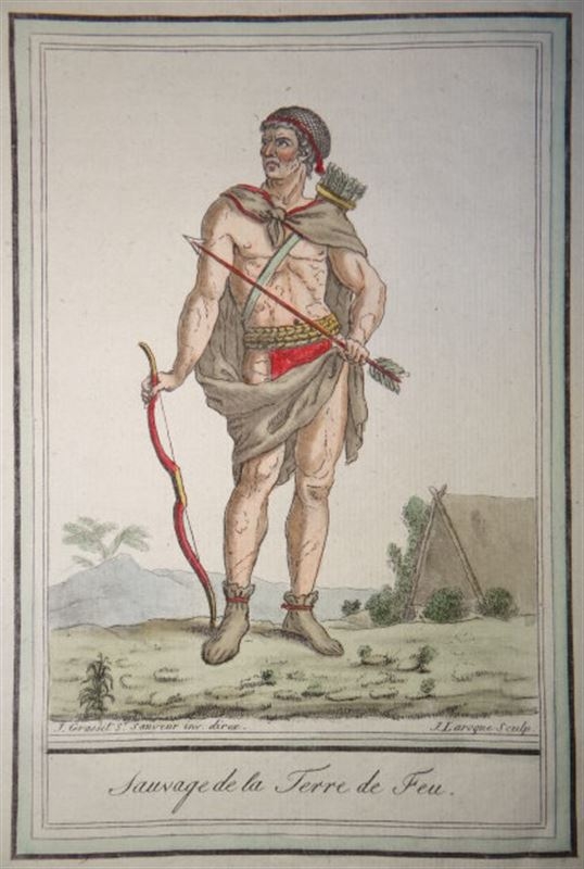 Indígena armado de la Tierra de Fuego (Argentina-Chile), ca. 1797. Saint-Sauveur/ J. Laroque
