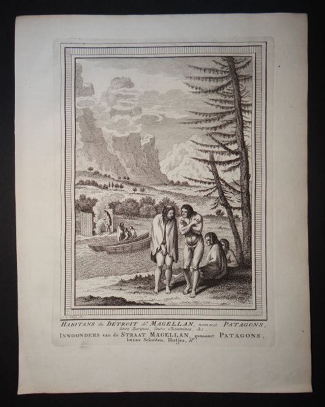 Choza, embarcaciones e indígenas de la Patagonia (Chile-Argentina), ca. 1754. Prevost/Schey