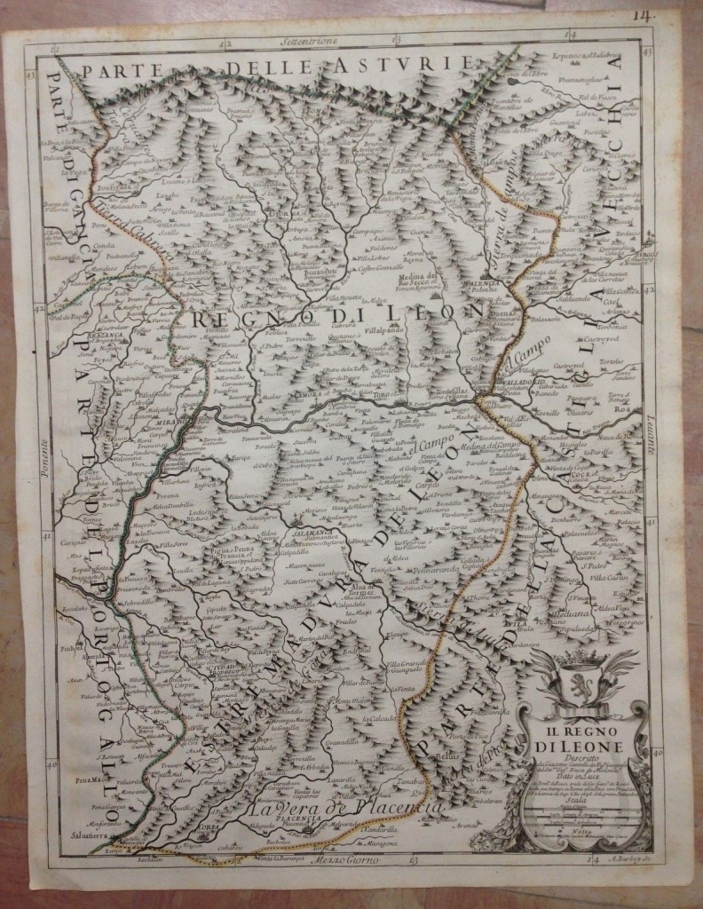 Gran mapa de León (España, 1696. Rossi/Cantelli/Barbey