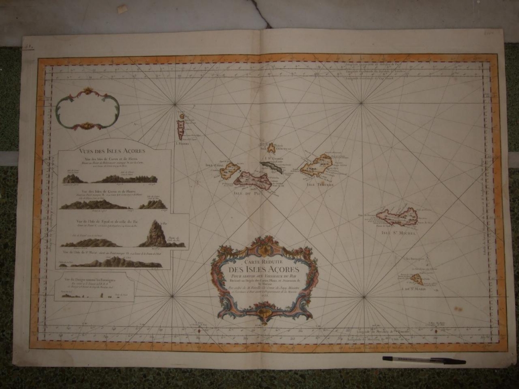 Gran carta náutica de las Islas Azores (Océano atlántico, Portugal), 1755. Bellin