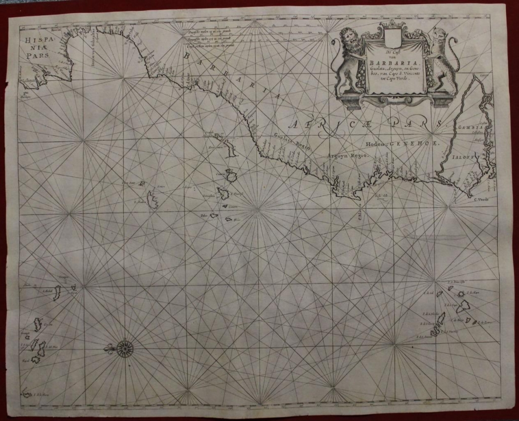 Gran carta náutica de las islas de Cabo Verde (África),  Canarias (España), Madeira y Azores (Portugal) , 1666. Pieter Goos