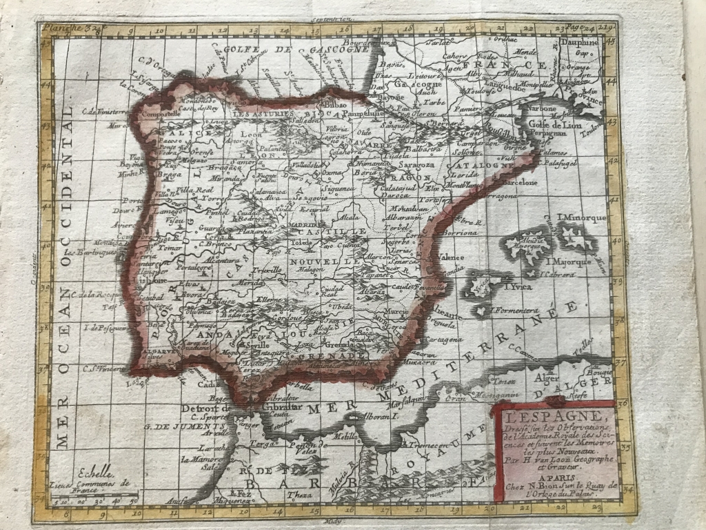 Mapa de España y Portugal, 1710. Bion/H. Van  Loon