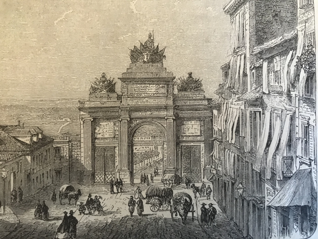 Vista de la antigua Puerta del Sol en Madrid, 1877. Anónimo