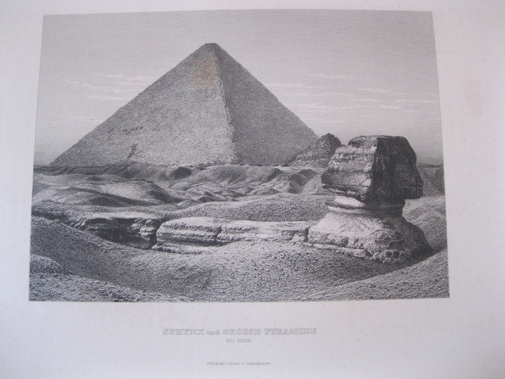 La gran Esfinge de Giza y pirámide (Egipto, África), ca. 1850. Inst. Hildburghausen
