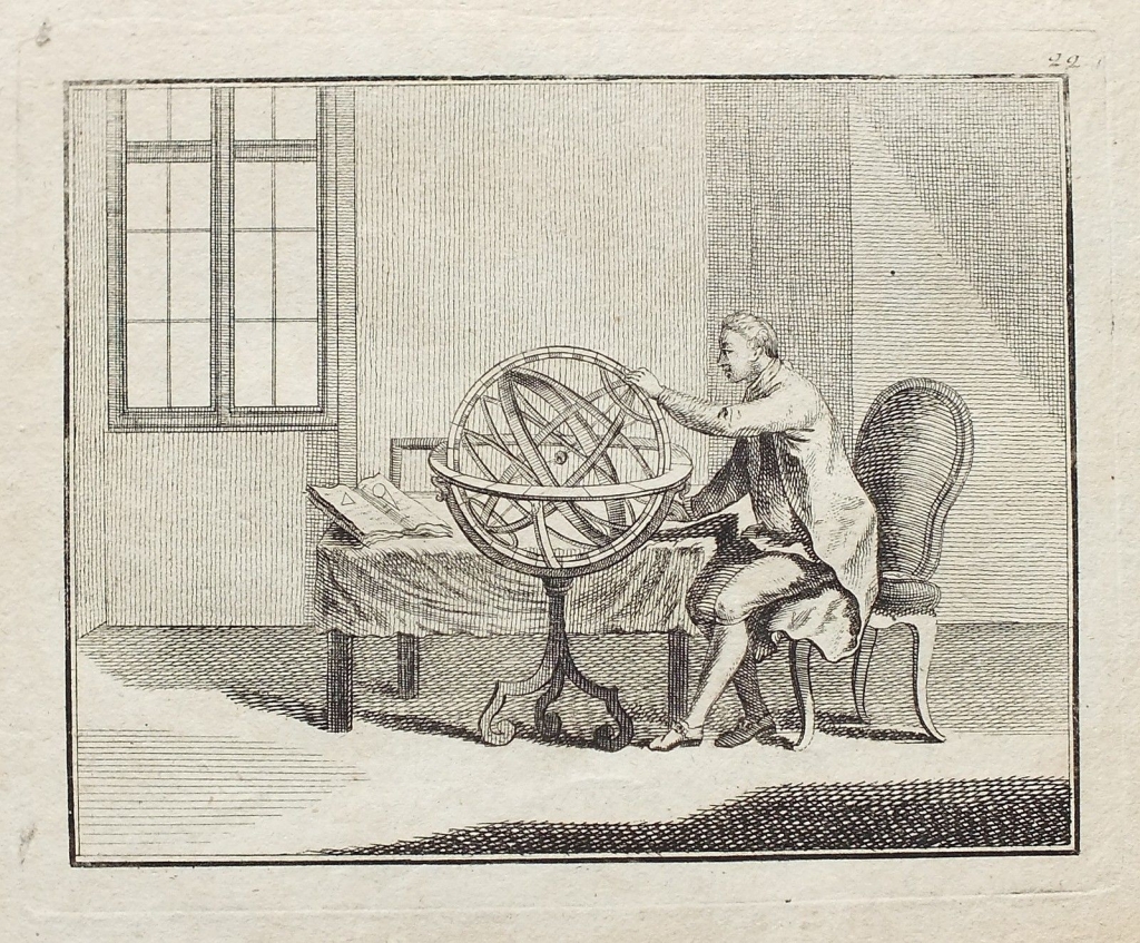 El geógrafo y la esfera , 1779. Anónimo