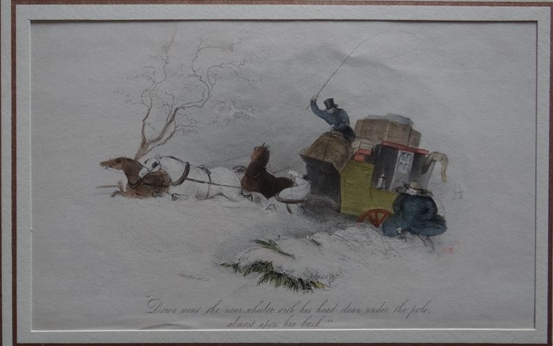 Carruaje de caballos en la nieve, hacia 1840. Standfast