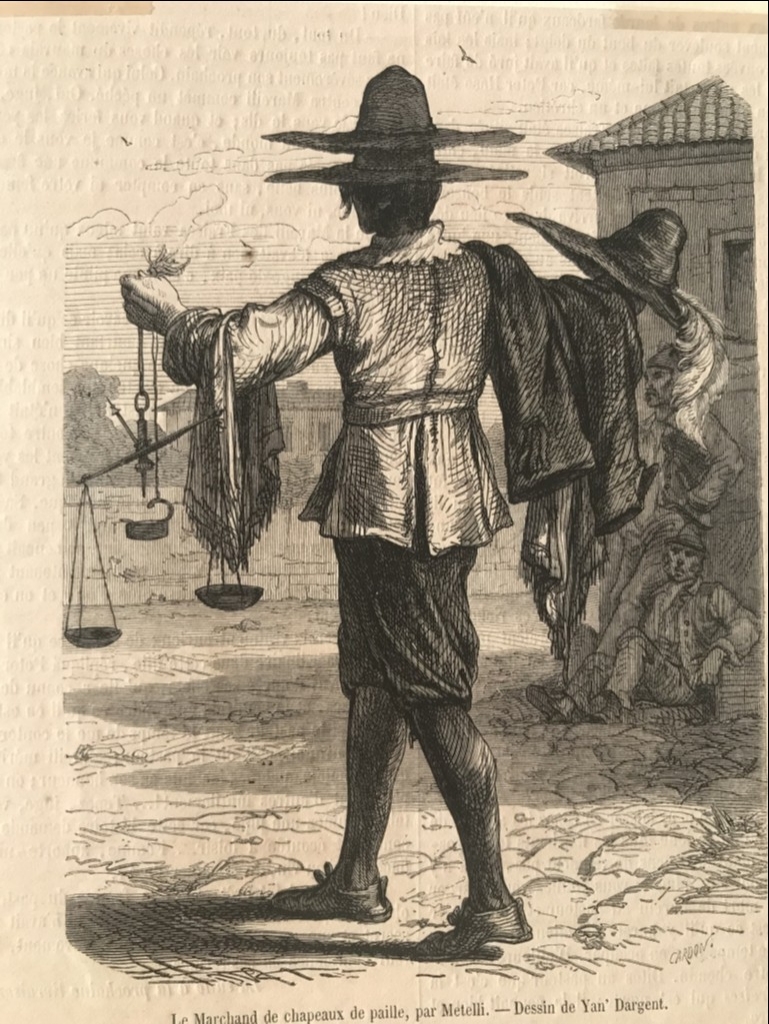 El vendedor ambulante de sombreros, 1867. Metelli/Dargent/Cardon