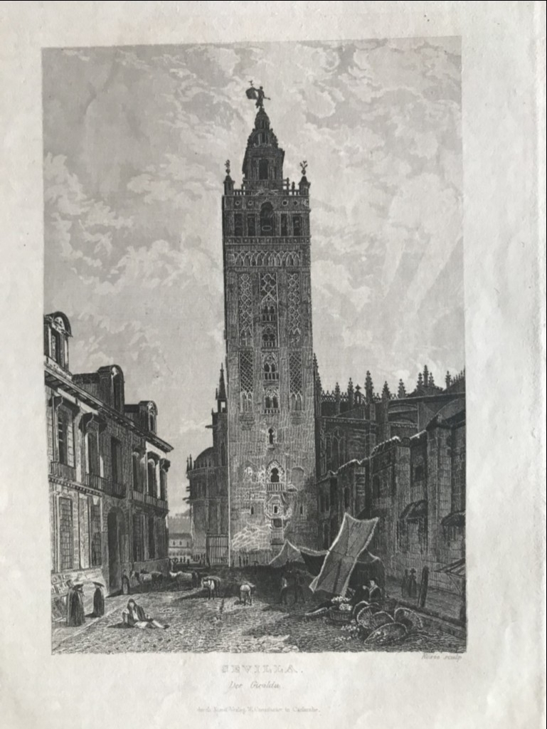 Vista de la torre de La Giralda de Sevilla (España), hacia 1830. Rosée/Creuxbaner