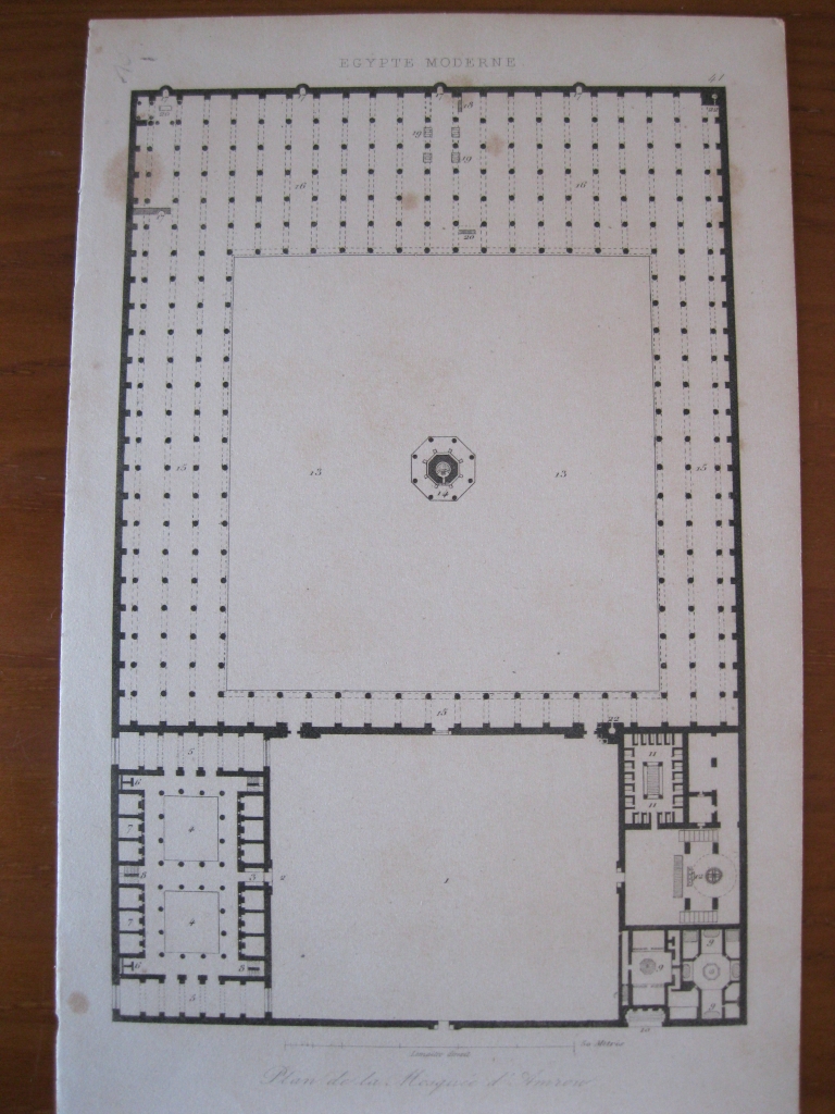 Plano de la Mezquita de Amr (El Cairo, Egipto),  hacia 1850. Lemaitre