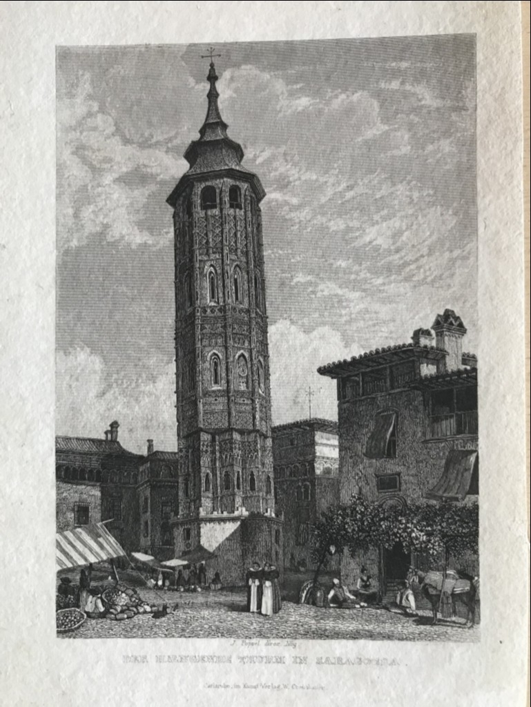 Vista de la Torre Nueva de Zaragoza, circa 1850. J. Poppel