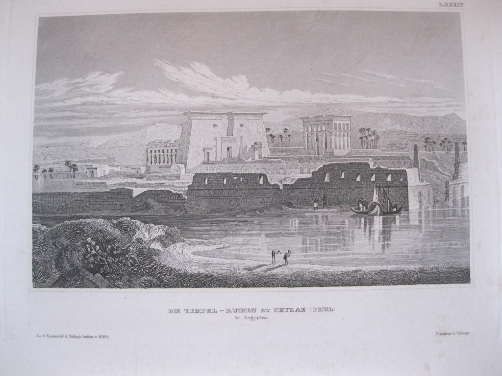 Vista de las ruinas del Templo de Filae (Egipto), 1850. Inst. Hildburghausen