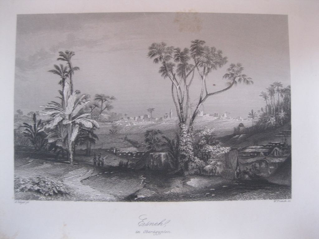 Vista de la ciudad de Esna (Egipto),  hacia 1850. Geyer/French