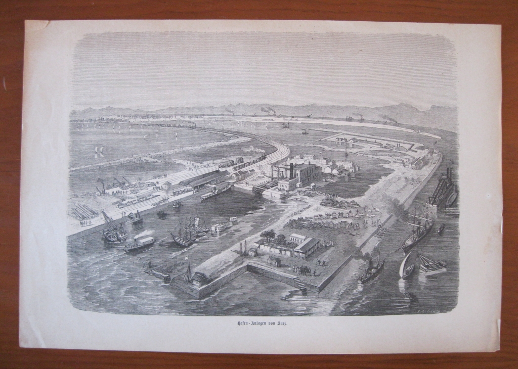 Instalaciones portuarias de Suez (Egipto, África), hacia 1880. Anónimo