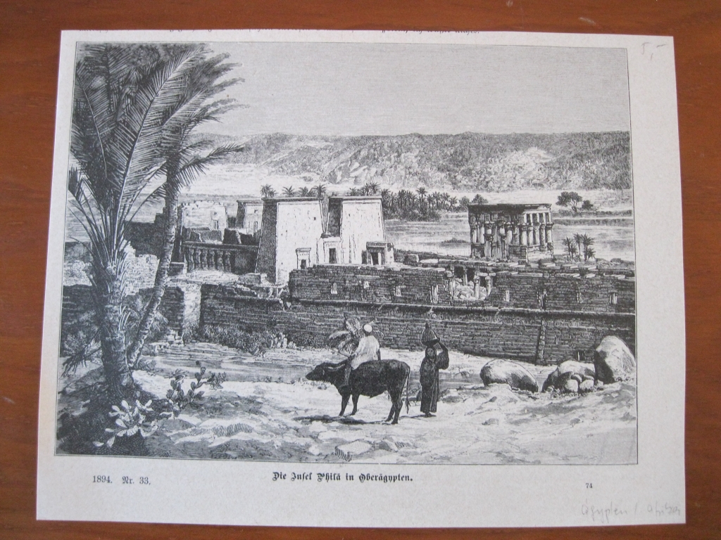Vista de una ciudad en el alto Egipto con restos  faraónicos (África), 1894. Anónimo