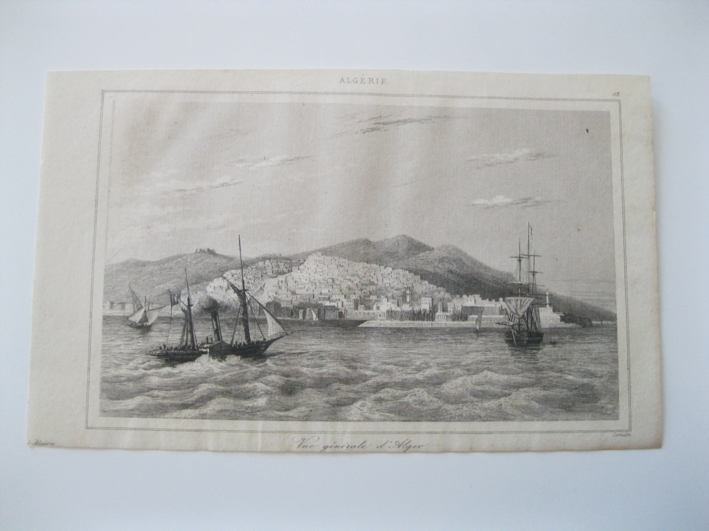 Vista general de la ciudad y puerto de Árgel (Argelia, África),  hacia 1850. Lemaitre