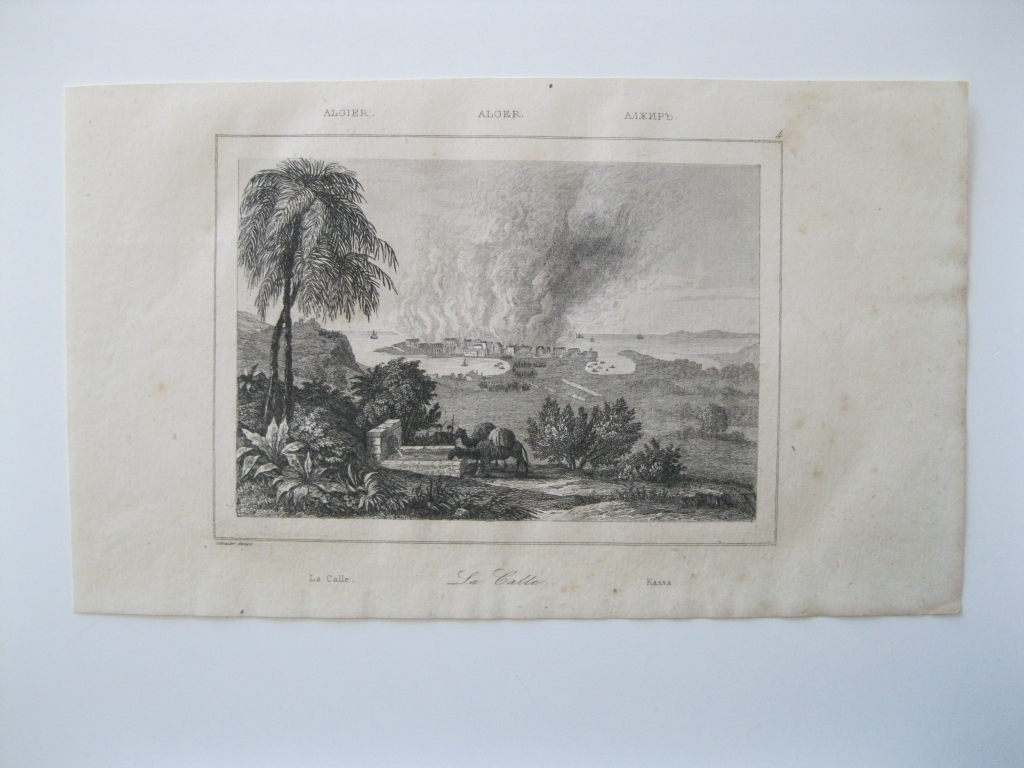 Vista de la ciudad y puerto de El Kala (Argelia, África), hacia 1850. Lemaitre