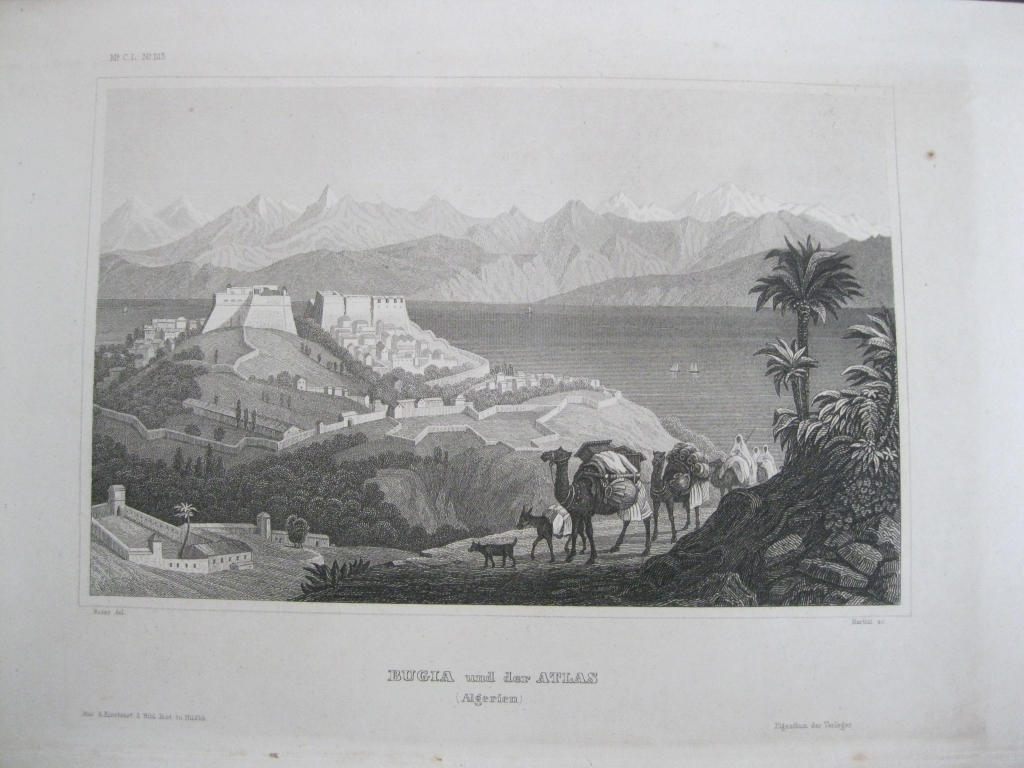 Vista de la ciudad de Bugia (Argelia, África), hacia 1850. Inst. Hildburghausen