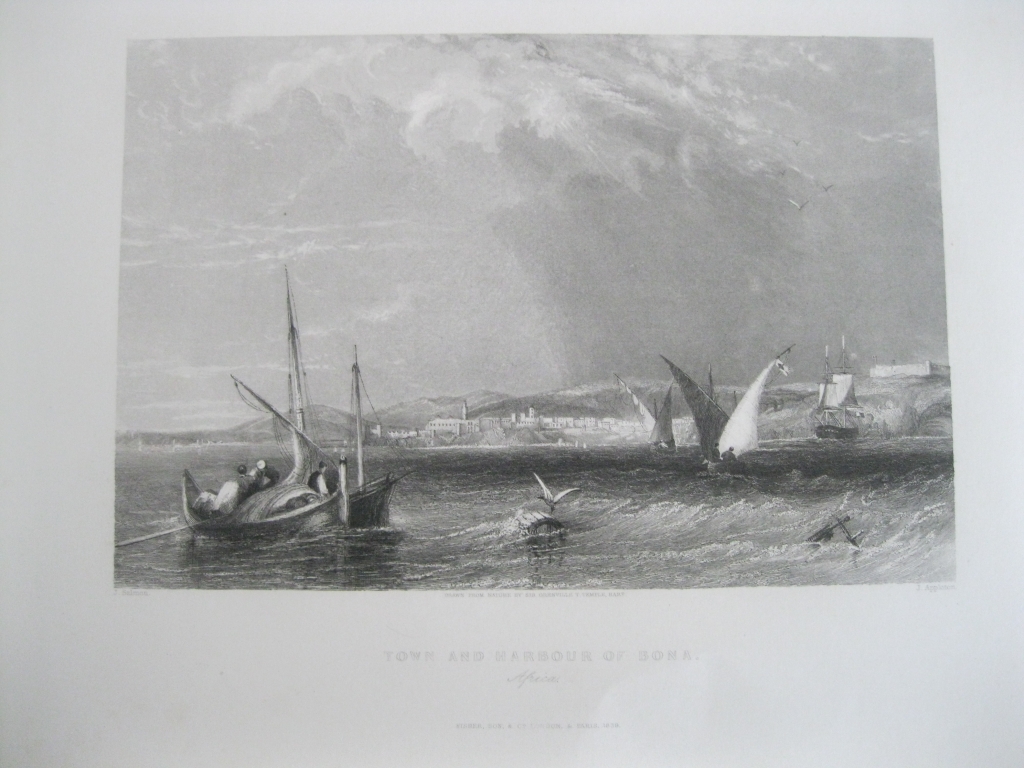 Vista de la ciudad y el puerto de Annaba (Argelia, África), hacia 1850. J. Salmon/J. Appleton