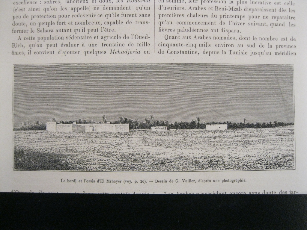 Vista del oasis de El Mrhayer (Argelia, África), circa 1881. Vuiller