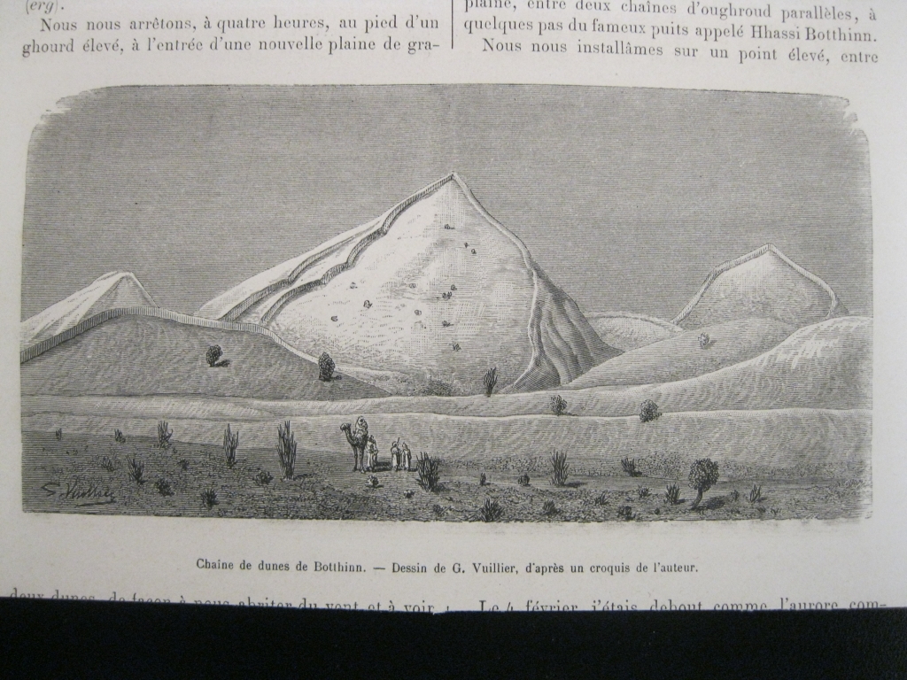 Cadenas de dunas de Botthinn y  Oughroud (Argelia, África), 1881. Vuillier