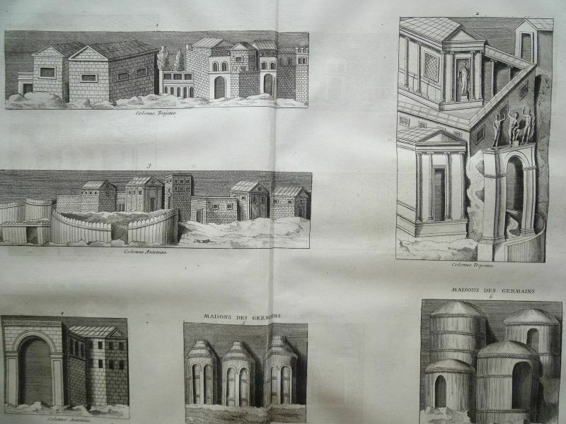 Relieves romanos con edificios y casas, 1724. Montfaucon / Delaulne & Foucault