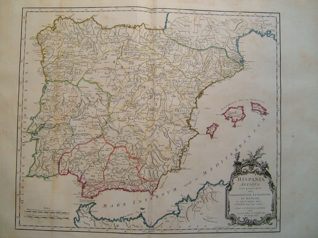 Gran mapa de la Hispania romana (España y Portugal), 1750. Vaugondy /Sanson / Delahaye