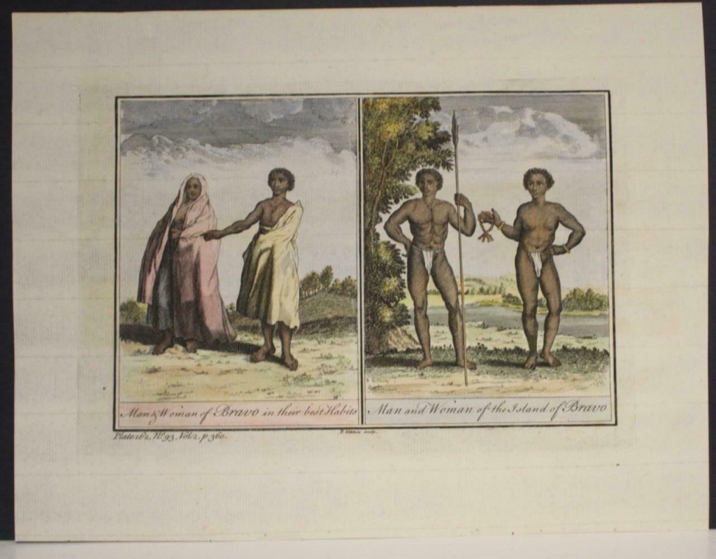 Hombres y mujeres de la isla Brava (Cabo Verde, África), 1752. Salmon/Kitchin