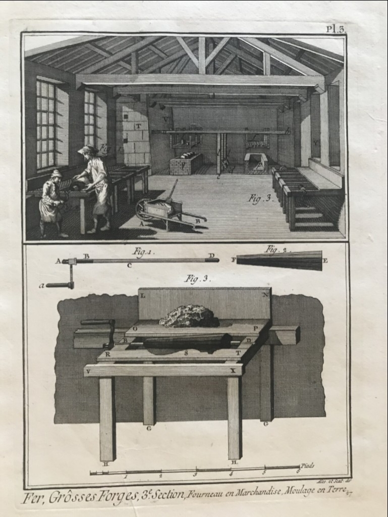 Diversos trabajos sobre la forja del hierro (I), hacia 1770.  Diderot / D'Alembert