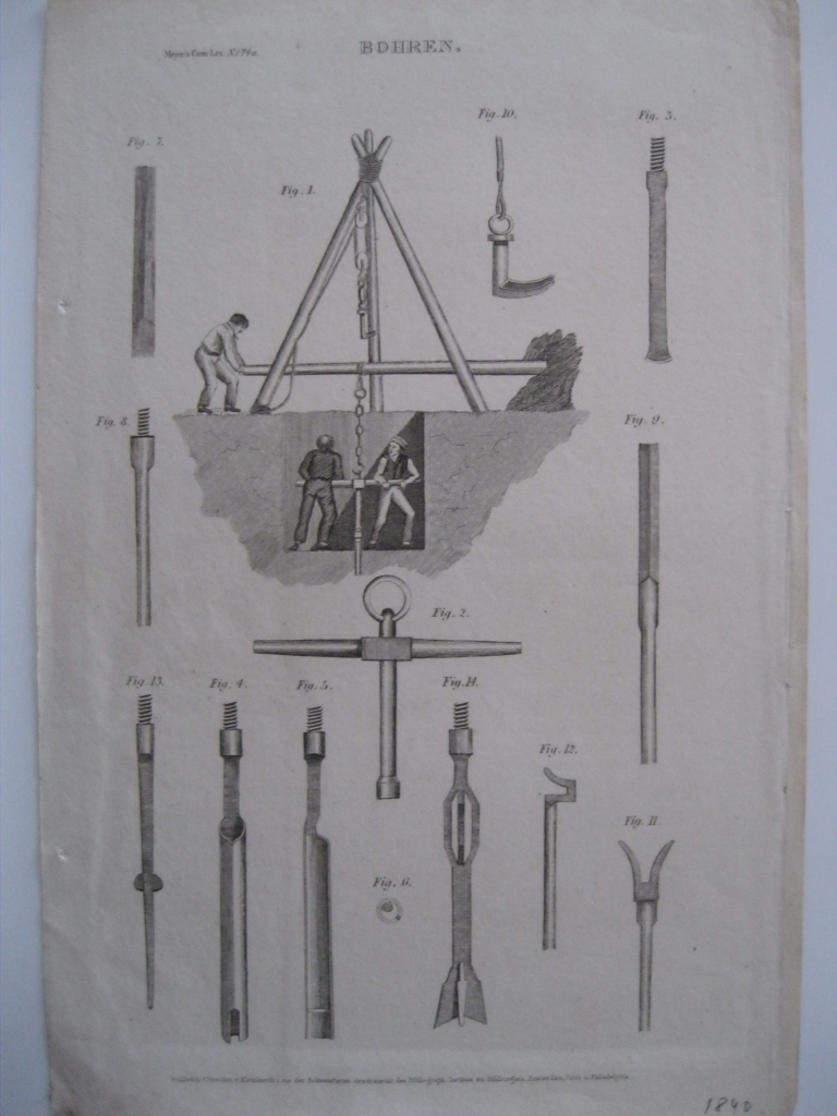 Diferentes tipos de taladros, 1840. Meyer