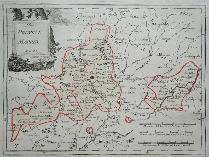 Mapa de la antigua provincia de Madrid (España), 1789. F. J. Joseph von Reilly