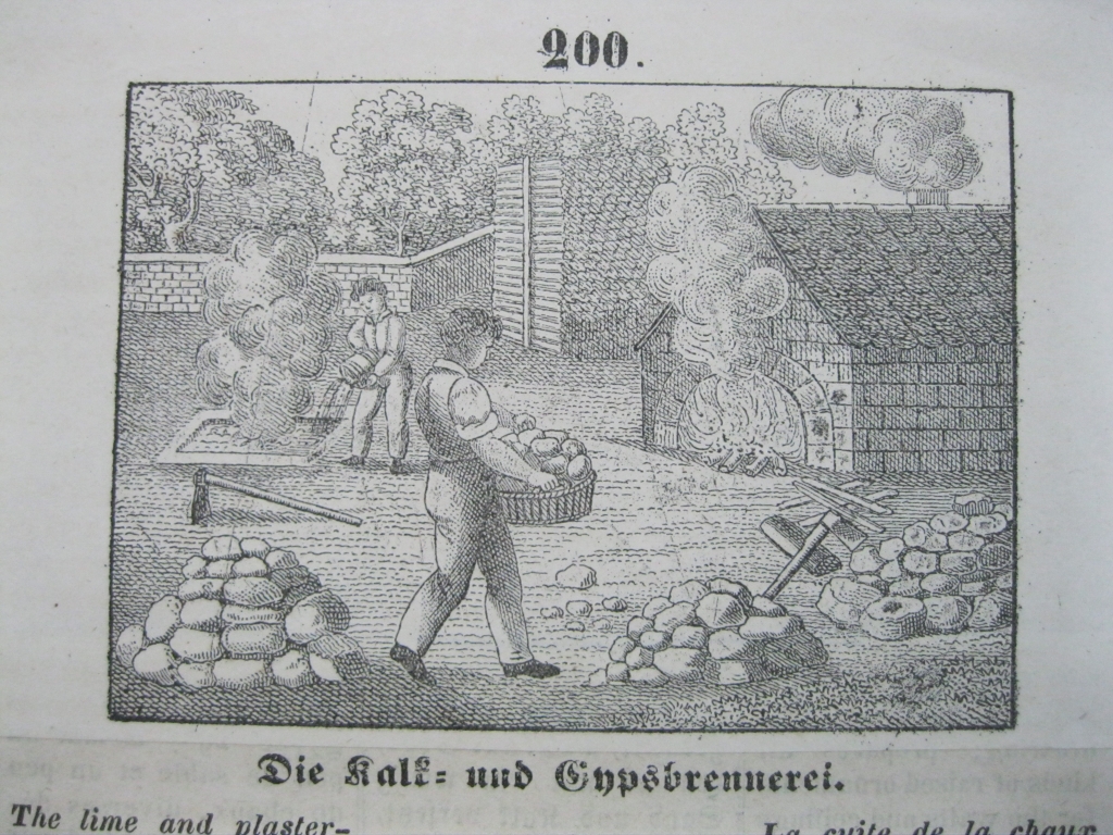 Obreros preparando cal y yeso, 1830. Anónimo