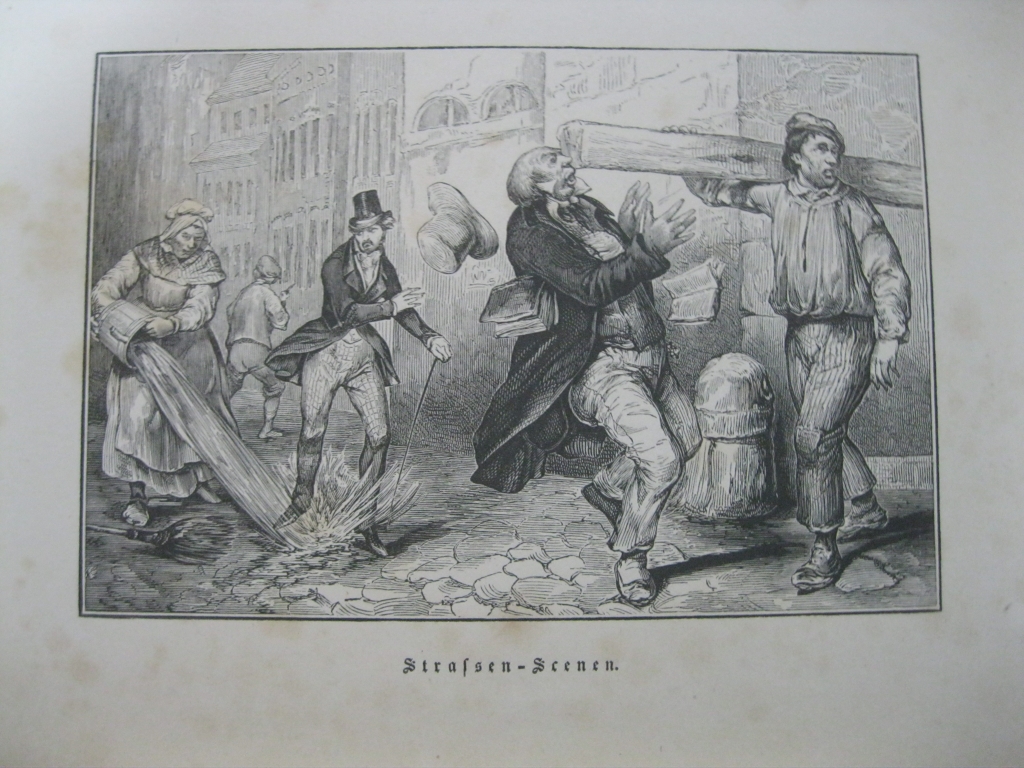 Escenas irónicas de pequeños accidentes,  circa 1880. Anónimo