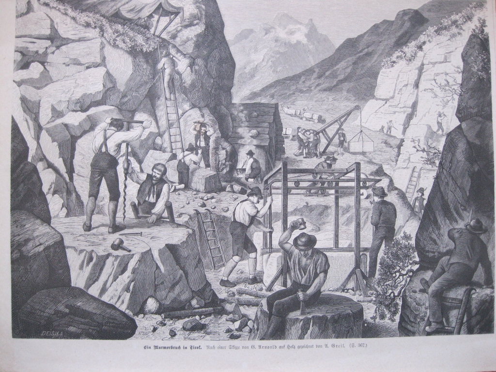 Extracción en una cantera de mármol, hacia 1880. Anónimo