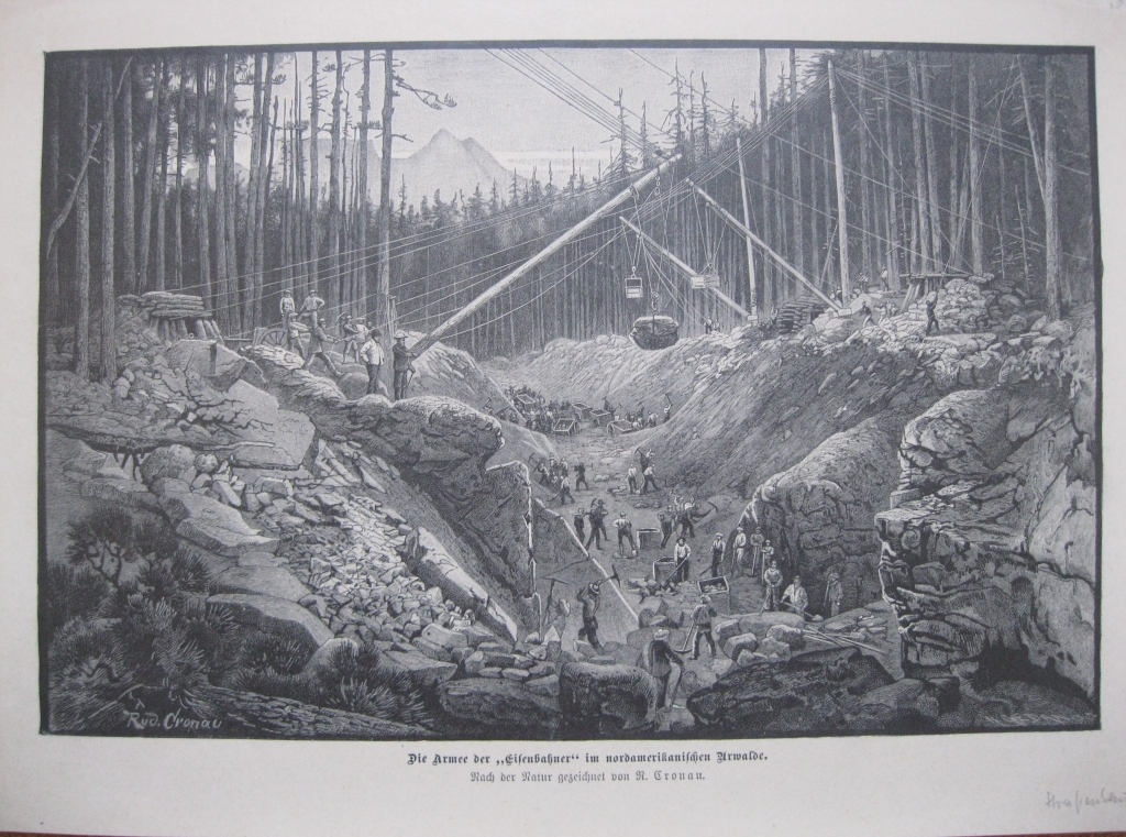 Trabajos de ingeniería en América del norte, hacia 1885. Anónimo