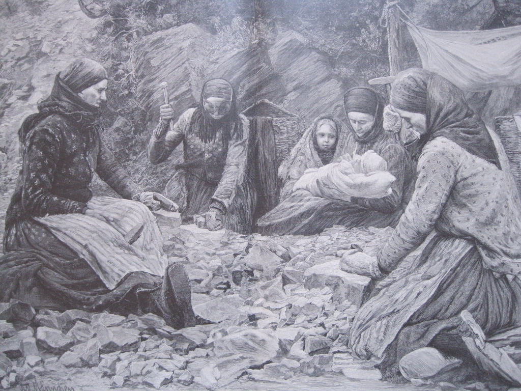 Mujeres trabajando rompiendo piedras, 1890.