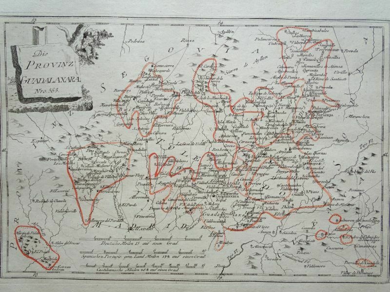 Provincia de Guadalajara y zonas limítrofes (Castilla, España), 1789. F. J. Joseph von Reilly