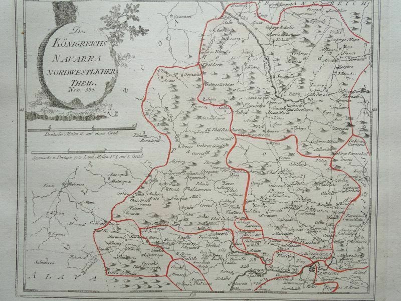 Mapa del noroeste de Navarra y zonas limítrofes (España), 1789. F. J. Joseph von Reilly