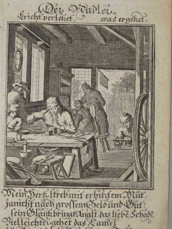 Fabricantes de agujas barrocos, 1699. Luyken / Weigel