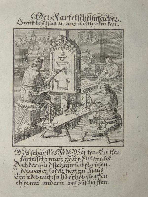 Artesanos trabajando la madera, 1698. Luyken / Weigel