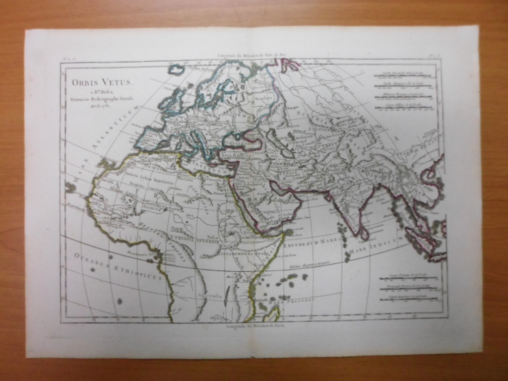 Mapa del mundo antiguo, 1781, Bonne-Grenet