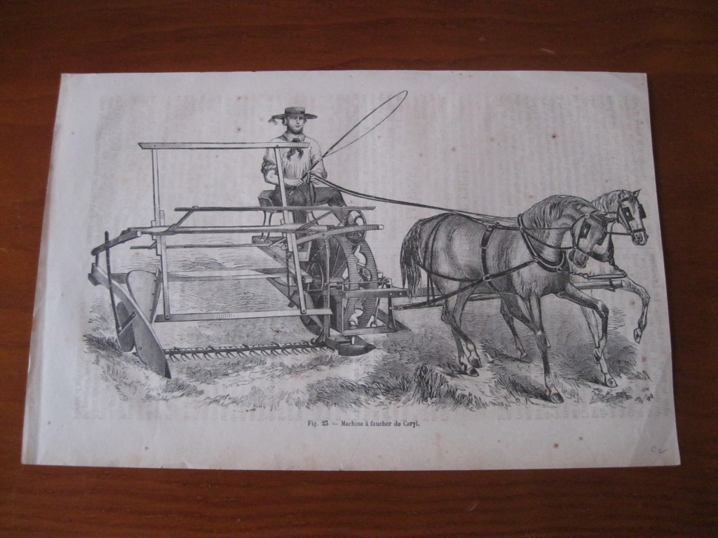 Antigua segadora tirada por caballos. Hacia 1850