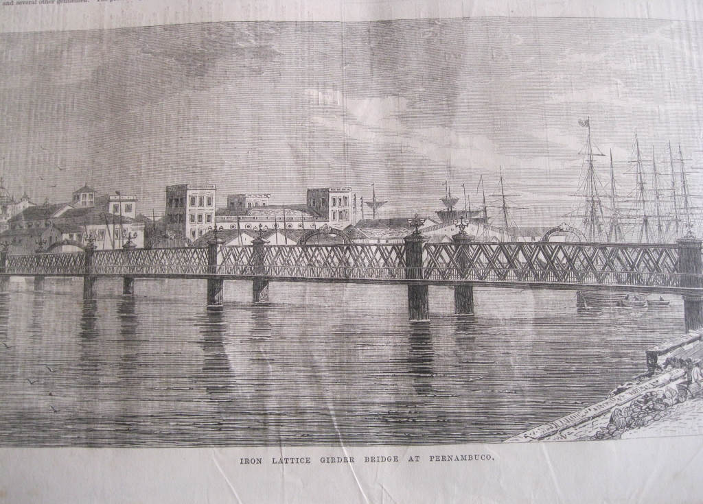 Puente de hierro del puerto de Recife (Pernambuco, Brasil, América del Sur), 1868. Anónimo