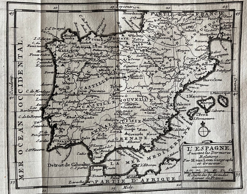 Mapa de España y Portugal, 1706. H. van Loon