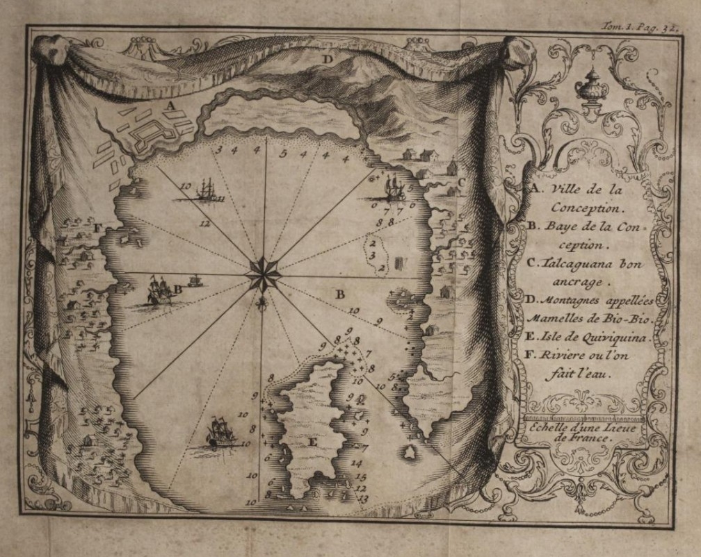 MAPA MINIATURA DE CCONCEPCIÓN  (CHILE), 1725.  MORTINER. /  LA BARBINAIS.