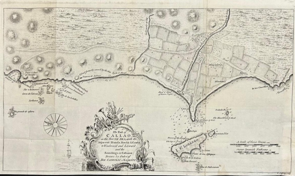 Puerto de El Callao e inmediaciones, Lima, Perú, América del sur, 1753 . Thomas Jefferys