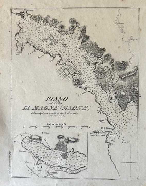 Carta náutica de Mahón, Menorca (islas Baleares, España), 1860. Lamberti /  Santoni